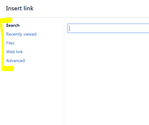 the link pop-up box options