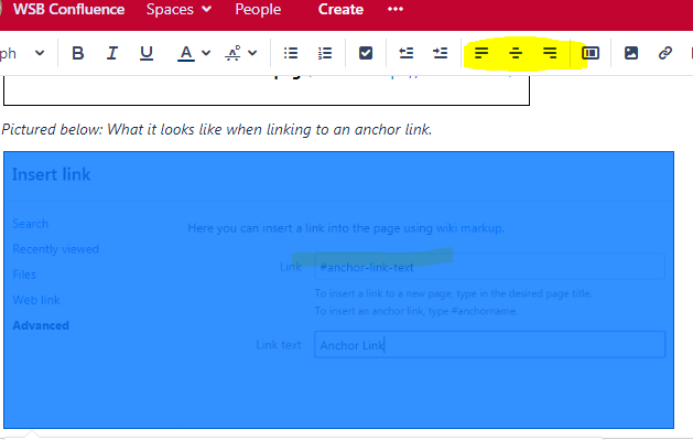 Screen shot of the left center and right align options