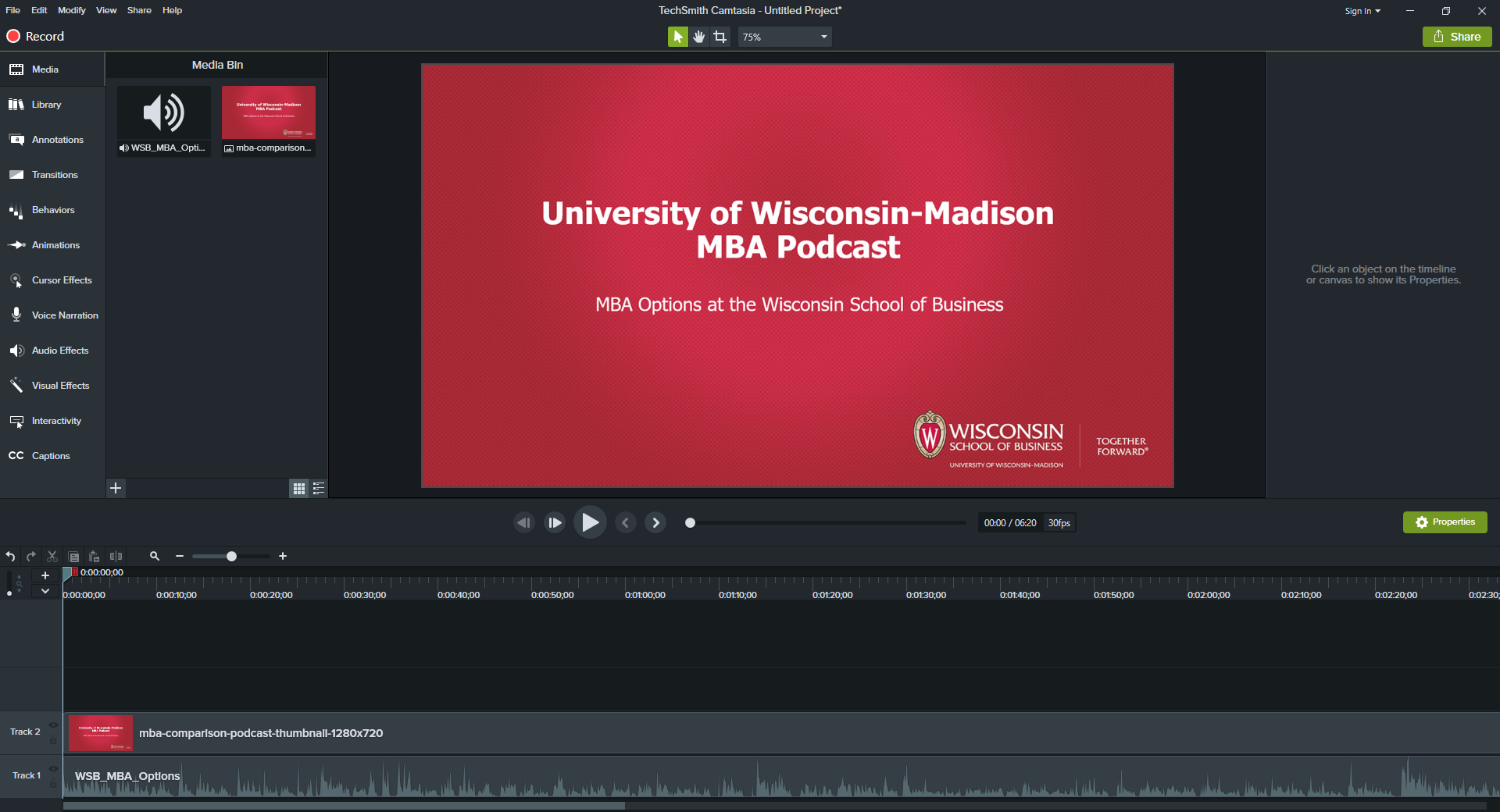 Screen shot of Camtasia settings